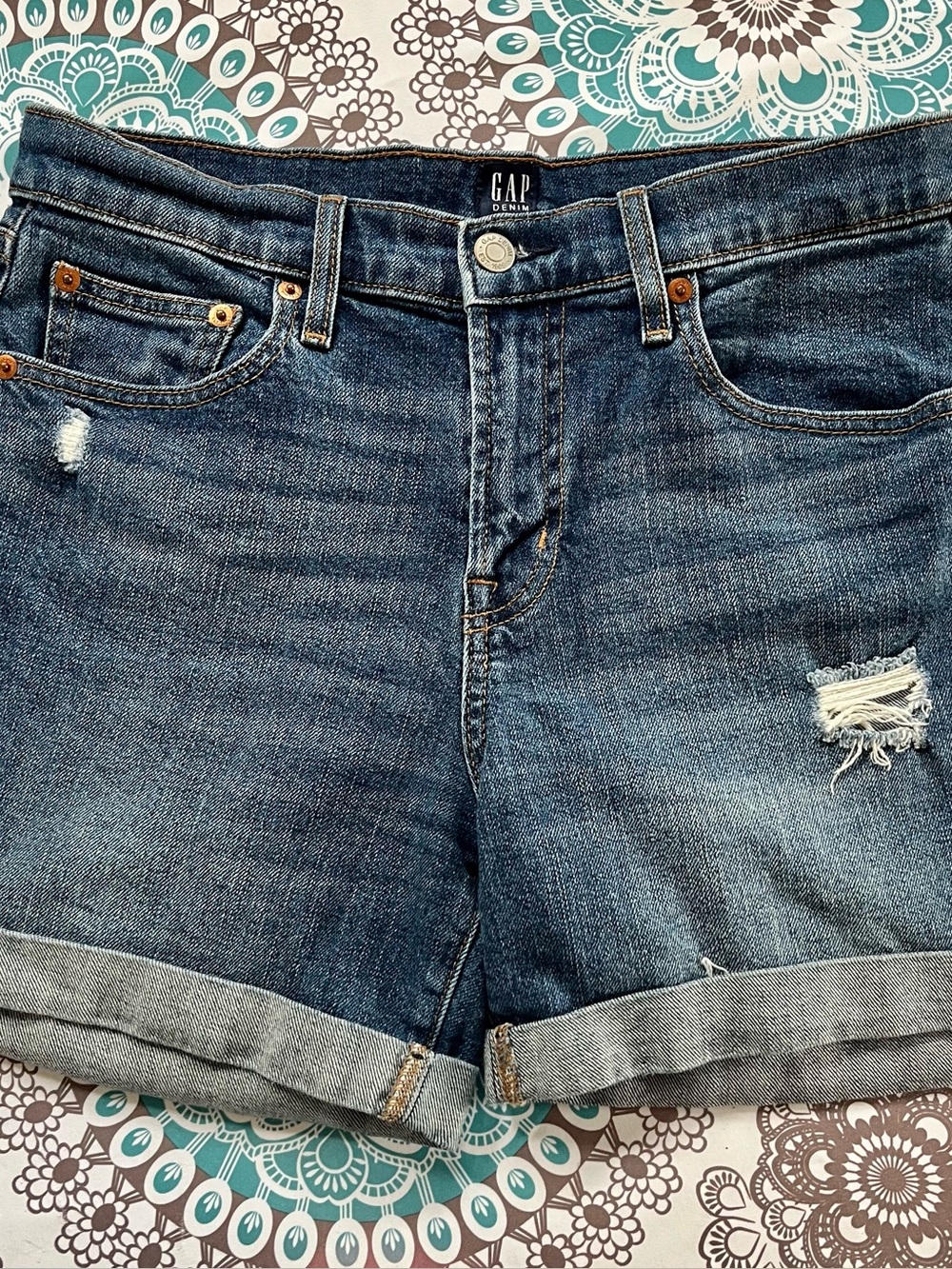Shorts GAP Distressed Rolled Hem Denim Shorts — Blue